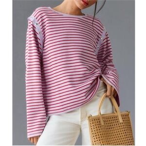 Anthropologie Maeve Slouchy Striped Long Sleeve Tee